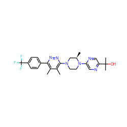 Cc1c(-c2ccc(C(F)(F)F)cc2)nnc(N2CCN(c3cnc(C(C)(C)O)cn3)[C@H](C)C2)c1C ZINC000201150984