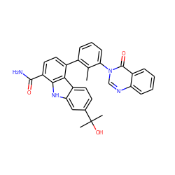 Cc1c(-c2ccc(C(N)=O)c3[nH]c4cc(C(C)(C)O)ccc4c23)cccc1-n1cnc2ccccc2c1=O ZINC000204839154