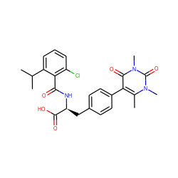 Cc1c(-c2ccc(C[C@H](NC(=O)c3c(Cl)cccc3C(C)C)C(=O)O)cc2)c(=O)n(C)c(=O)n1C ZINC000034313788