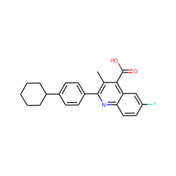 Cc1c(-c2ccc(C3CCCCC3)cc2)nc2ccc(F)cc2c1C(=O)O ZINC000001578570