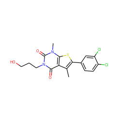 Cc1c(-c2ccc(Cl)c(Cl)c2)sc2c1c(=O)n(CCCO)c(=O)n2C ZINC001772593176