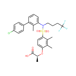 Cc1c(-c2ccc(Cl)cc2)cccc1N(CCCC(F)(F)F)S(=O)(=O)c1ccc(O[C@@H](C)C(=O)O)c(C)c1C ZINC000071316740