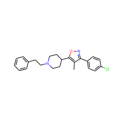 Cc1c(-c2ccc(Cl)cc2)noc1C1CCN(CCc2ccccc2)CC1 ZINC000002572468