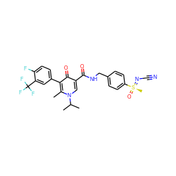 Cc1c(-c2ccc(F)c(C(F)(F)F)c2)c(=O)c(C(=O)NCc2ccc([S@@](C)(=O)=NC#N)cc2)cn1C(C)C ZINC000149862982