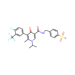 Cc1c(-c2ccc(F)c(C(F)(F)F)c2)c(=O)c(C(=O)NCc2ccc(S(C)(=O)=O)cc2)cn1C(C)C ZINC001772593213