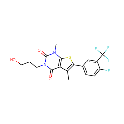 Cc1c(-c2ccc(F)c(C(F)(F)F)c2)sc2c1c(=O)n(CCCO)c(=O)n2C ZINC001772655752