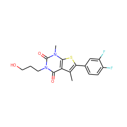 Cc1c(-c2ccc(F)c(F)c2)sc2c1c(=O)n(CCCO)c(=O)n2C ZINC001772576350