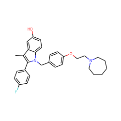 Cc1c(-c2ccc(F)cc2)n(Cc2ccc(OCCN3CCCCCC3)cc2)c2ccc(O)cc12 ZINC000139398834