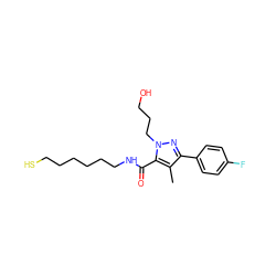 Cc1c(-c2ccc(F)cc2)nn(CCCO)c1C(=O)NCCCCCCS ZINC000653703182