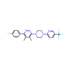 Cc1c(-c2ccc(F)cc2)nnc(N2CCN(c3ccc(C(F)(F)F)cn3)CC2)c1C ZINC000201143717