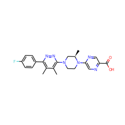 Cc1c(-c2ccc(F)cc2)nnc(N2CCN(c3cnc(C(=O)O)cn3)[C@H](C)C2)c1C ZINC000147515420