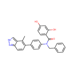 Cc1c(-c2ccc(N(Cc3ccccc3)C(=O)c3ccc(O)cc3O)cc2)ccc2n[nH]cc12 ZINC000653686913