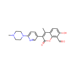 Cc1c(-c2ccc(N3CCN(C)CC3)nc2)c(=O)oc2c(C=O)c(O)ccc12 ZINC000221058478