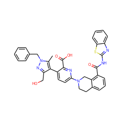 Cc1c(-c2ccc(N3CCc4cccc(C(=O)Nc5nc6ccccc6s5)c4C3)nc2C(=O)O)c(CO)nn1Cc1ccccc1 ZINC000223838748