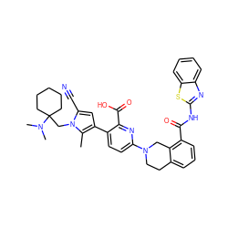 Cc1c(-c2ccc(N3CCc4cccc(C(=O)Nc5nc6ccccc6s5)c4C3)nc2C(=O)O)cc(C#N)n1CC1(N(C)C)CCCCC1 ZINC000223838170