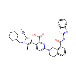 Cc1c(-c2ccc(N3CCc4cccc(C(=O)Nc5nc6ccccc6s5)c4C3)nc2C(=O)O)cc(C#N)n1CC1CCCCC1 ZINC000144564079