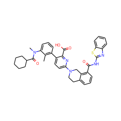 Cc1c(-c2ccc(N3CCc4cccc(C(=O)Nc5nc6ccccc6s5)c4C3)nc2C(=O)O)cccc1N(C)C(=O)C1CCCCC1 ZINC000223802047