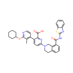 Cc1c(-c2ccc(N3CCc4cccc(C(=O)Nc5nc6ccccc6s5)c4C3)nc2C(=O)O)ccnc1OC1CCCCC1 ZINC000144555730