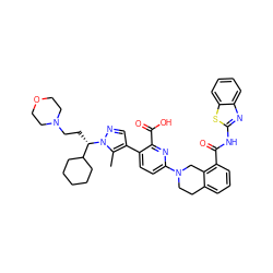 Cc1c(-c2ccc(N3CCc4cccc(C(=O)Nc5nc6ccccc6s5)c4C3)nc2C(=O)O)cnn1[C@@H](CCN1CCOCC1)C1CCCCC1 ZINC000223829336