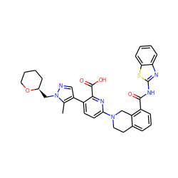 Cc1c(-c2ccc(N3CCc4cccc(C(=O)Nc5nc6ccccc6s5)c4C3)nc2C(=O)O)cnn1C[C@@H]1CCCCO1 ZINC000144588074