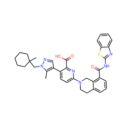 Cc1c(-c2ccc(N3CCc4cccc(C(=O)Nc5nc6ccccc6s5)c4C3)nc2C(=O)O)cnn1CC1(C)CCCCC1 ZINC000144455856