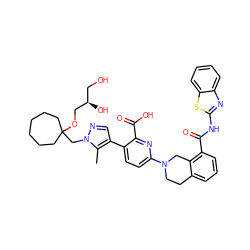 Cc1c(-c2ccc(N3CCc4cccc(C(=O)Nc5nc6ccccc6s5)c4C3)nc2C(=O)O)cnn1CC1(OC[C@H](O)CO)CCCCCC1 ZINC000223840639