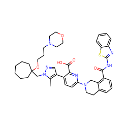 Cc1c(-c2ccc(N3CCc4cccc(C(=O)Nc5nc6ccccc6s5)c4C3)nc2C(=O)O)cnn1CC1(OCCCN2CCOCC2)CCCCCC1 ZINC000223828376