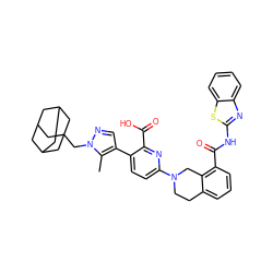 Cc1c(-c2ccc(N3CCc4cccc(C(=O)Nc5nc6ccccc6s5)c4C3)nc2C(=O)O)cnn1CC12CC3CC(CC(C3)C1)C2 ZINC000205644260