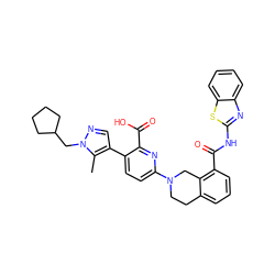 Cc1c(-c2ccc(N3CCc4cccc(C(=O)Nc5nc6ccccc6s5)c4C3)nc2C(=O)O)cnn1CC1CCCC1 ZINC000144484831