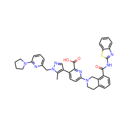 Cc1c(-c2ccc(N3CCc4cccc(C(=O)Nc5nc6ccccc6s5)c4C3)nc2C(=O)O)cnn1Cc1cccc(N2CCCC2)n1 ZINC000205410629