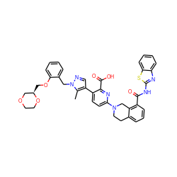 Cc1c(-c2ccc(N3CCc4cccc(C(=O)Nc5nc6ccccc6s5)c4C3)nc2C(=O)O)cnn1Cc1ccccc1OC[C@@H]1COCCO1 ZINC000223849330