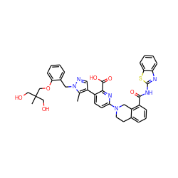 Cc1c(-c2ccc(N3CCc4cccc(C(=O)Nc5nc6ccccc6s5)c4C3)nc2C(=O)O)cnn1Cc1ccccc1OCC(C)(CO)CO ZINC000205406475