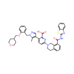 Cc1c(-c2ccc(N3CCc4cccc(C(=O)Nc5nc6ccccc6s5)c4C3)nc2C(=O)O)cnn1Cc1ccccc1OCC1CCOCC1 ZINC000205406496