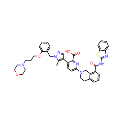 Cc1c(-c2ccc(N3CCc4cccc(C(=O)Nc5nc6ccccc6s5)c4C3)nc2C(=O)O)cnn1Cc1ccccc1OCCCN1CCOCC1 ZINC000223839388