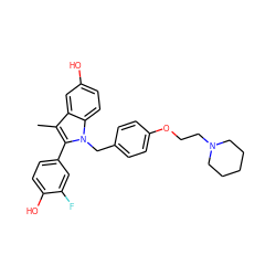 Cc1c(-c2ccc(O)c(F)c2)n(Cc2ccc(OCCN3CCCCC3)cc2)c2ccc(O)cc12 ZINC000038382017