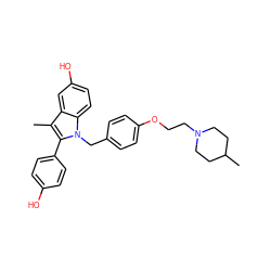 Cc1c(-c2ccc(O)cc2)n(Cc2ccc(OCCN3CCC(C)CC3)cc2)c2ccc(O)cc12 ZINC000038405488