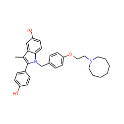 Cc1c(-c2ccc(O)cc2)n(Cc2ccc(OCCN3CCCCCCC3)cc2)c2ccc(O)cc12 ZINC000038382792