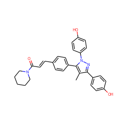 Cc1c(-c2ccc(O)cc2)nn(-c2ccc(O)cc2)c1-c1ccc(/C=C/C(=O)N2CCCCC2)cc1 ZINC000040919073