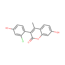 Cc1c(-c2ccc(O)cc2Cl)c(=O)oc2cc(O)ccc12 ZINC001772617183