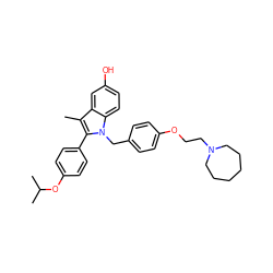 Cc1c(-c2ccc(OC(C)C)cc2)n(Cc2ccc(OCCN3CCCCCC3)cc2)c2ccc(O)cc12 ZINC000034252109