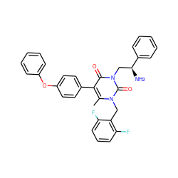 Cc1c(-c2ccc(Oc3ccccc3)cc2)c(=O)n(C[C@H](N)c2ccccc2)c(=O)n1Cc1c(F)cccc1F ZINC000028124676