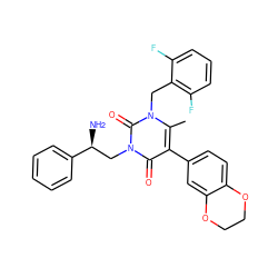 Cc1c(-c2ccc3c(c2)OCCO3)c(=O)n(C[C@H](N)c2ccccc2)c(=O)n1Cc1c(F)cccc1F ZINC000013609624