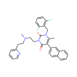 Cc1c(-c2ccc3ccccc3c2)c(=O)n(CCN(C)CCc2ccccn2)c(=O)n1Cc1c(F)cccc1F ZINC000028259182