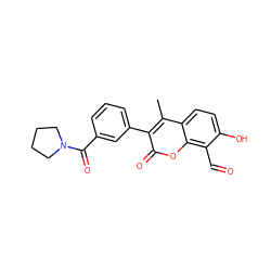 Cc1c(-c2cccc(C(=O)N3CCCC3)c2)c(=O)oc2c(C=O)c(O)ccc12 ZINC000221059521