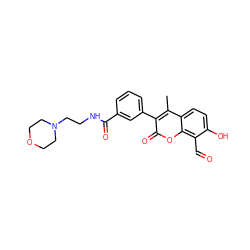 Cc1c(-c2cccc(C(=O)NCCN3CCOCC3)c2)c(=O)oc2c(C=O)c(O)ccc12 ZINC000221057973