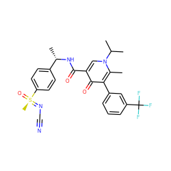 Cc1c(-c2cccc(C(F)(F)F)c2)c(=O)c(C(=O)N[C@@H](C)c2ccc([S@@](C)(=O)=NC#N)cc2)cn1C(C)C ZINC000149915847