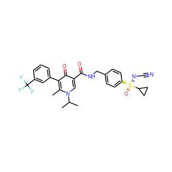 Cc1c(-c2cccc(C(F)(F)F)c2)c(=O)c(C(=O)NCc2ccc([S@@](=O)(=NC#N)C3CC3)cc2)cn1C(C)C ZINC000148791303