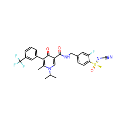 Cc1c(-c2cccc(C(F)(F)F)c2)c(=O)c(C(=O)NCc2ccc([S@@](C)(=O)=NC#N)c(F)c2)cn1C(C)C ZINC000149896145