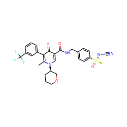 Cc1c(-c2cccc(C(F)(F)F)c2)c(=O)c(C(=O)NCc2ccc([S@@](C)(=O)=NC#N)cc2)cn1[C@@H]1CCCOC1 ZINC000149912002