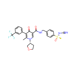 Cc1c(-c2cccc(C(F)(F)F)c2)c(=O)c(C(=O)NCc2ccc([S@@](C)(=O)=NC#N)cc2)cn1[C@@H]1CCOC1 ZINC000149911127